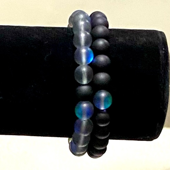 Set of 2 onyx stone crystal bracelets of man - Picture 2 of 4